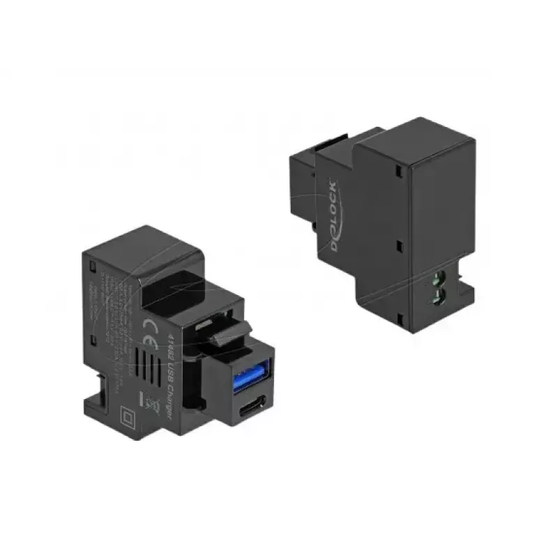 DELOCK Keystone moodul 41482 USB-C ja USB-A pistikutega, lame, must