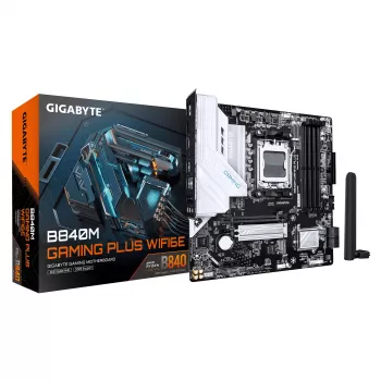 GIGABYTE B840M GAMING PLUS WIFI6E emaplaat - AMD Ryzen 9000 protsessorid, 8+2+2 faasiga VRM, kuni 8200MHz DDR5 (O.C), 2x PCIe 4.0 M.2, Wi-Fi 6E, 1GbE LAN, USB 3.2 Gen 2