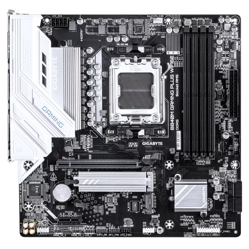 GIGABYTE B840M GAMING PLUS WIFI6E emaplaat - AMD Ryzen 9000 protsessorid, 8+2+2 faasiga VRM, kuni 8200MHz DDR5 (O.C), 2x PCIe 4.0 M.2, Wi-Fi 6E, 1GbE LAN, USB 3.2 Gen 2