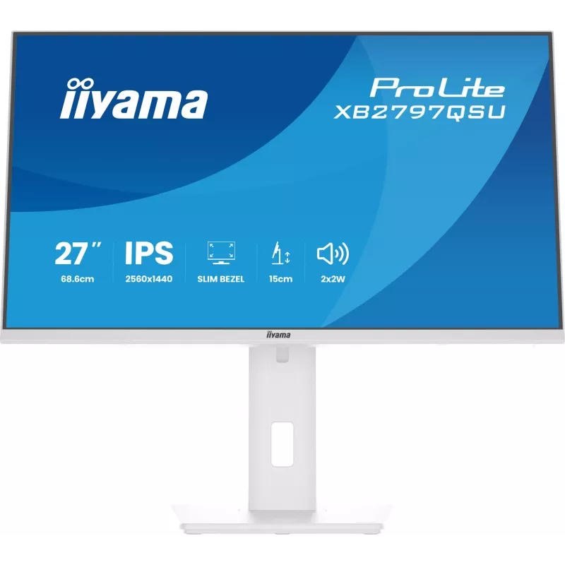 27-tolline IIYAMA ProLite XB2797QSU-W1 IPS Quad HD (2560x1440) LED-kuvar, 178° vaatenurk, USB 3.2 jaotur, kõlarid, VESA, kõrguse reguleerimine, valge