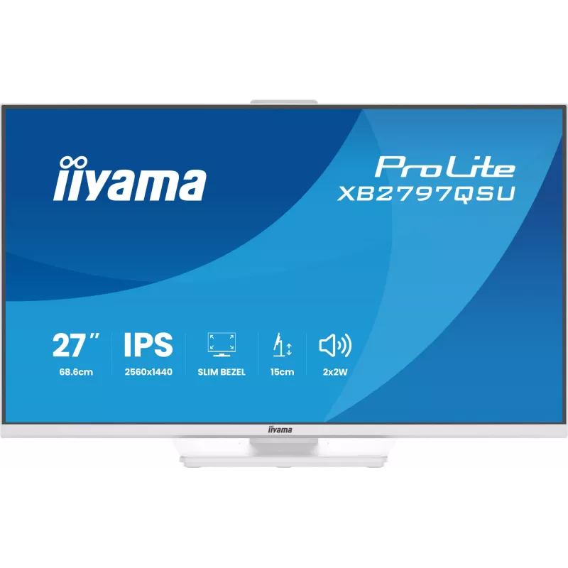 27-tolline IIYAMA ProLite XB2797QSU-W1 IPS Quad HD (2560x1440) LED-kuvar, 178° vaatenurk, USB 3.2 jaotur, kõlarid, VESA, kõrguse reguleerimine, valge