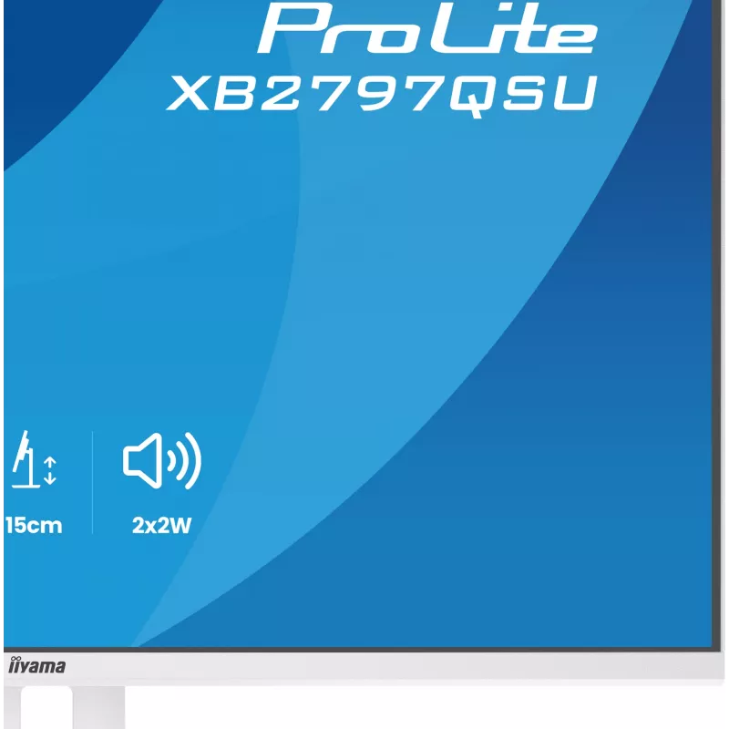 27-tolline IIYAMA ProLite XB2797QSU-W1 IPS Quad HD (2560x1440) LED-kuvar, 178° vaatenurk, USB 3.2 jaotur, kõlarid, VESA, kõrguse reguleerimine, valge