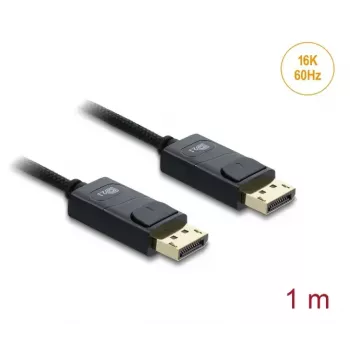 DELOCK koaksiaal DisplayPort kaabel 16K 60 Hz 80 Gbps punutud kattega 1 m, DisplayPort-DisplayPort, must