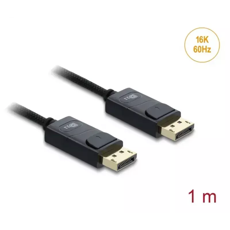 DELOCK koaksiaal DisplayPort kaabel 16K 60 Hz 80 Gbps punutud kattega 1 m, DisplayPort-DisplayPort, must