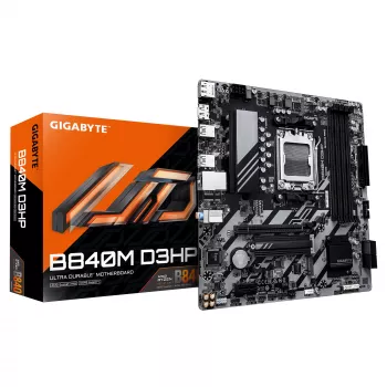 GIGABYTE B840M D3HP emaplaat - AMD Ryzen 9000 protsessorid, 8+2+2 faasi VRM, kuni 8200MHz DDR5 (O.C), 2x PCIe 4.0 M.2, 1GbE LAN, USB 3.2 Gen 2