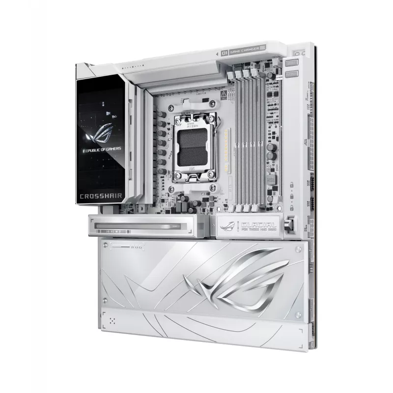 Emaplaat ASUS ROG CROSSHAIR X870E GLACIAL — AMD X870E, pesa AM5, E-ATX, DDR5, kuni 256 GB, Wi‑Fi 7, 10Gb Ethernet