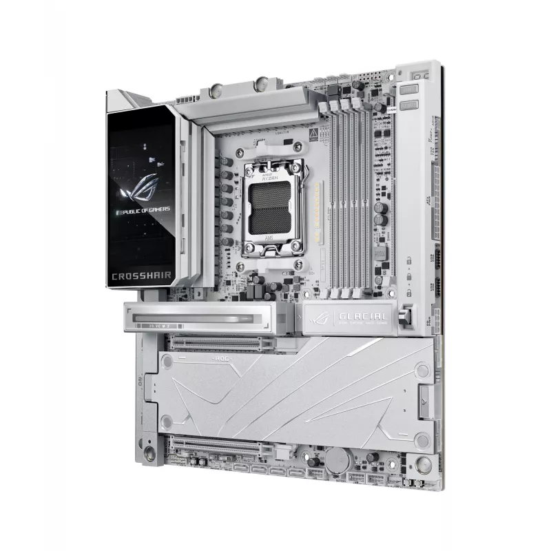 Emaplaat ASUS ROG CROSSHAIR X870E GLACIAL — AMD X870E, pesa AM5, E-ATX, DDR5, kuni 256 GB, Wi‑Fi 7, 10Gb Ethernet