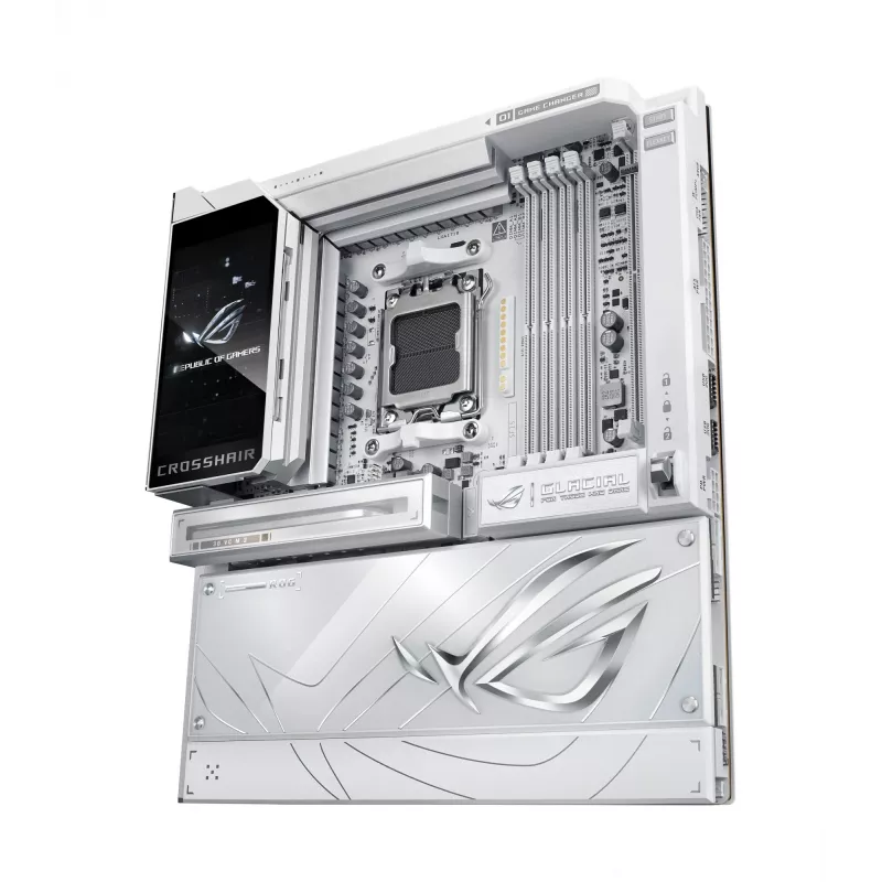 Emaplaat ASUS ROG CROSSHAIR X870E GLACIAL — AMD X870E, pesa AM5, E-ATX, DDR5, kuni 256 GB, Wi‑Fi 7, 10Gb Ethernet