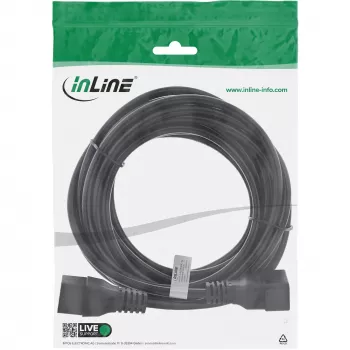InLine toitekaabel C19 / C20 3-kontaktiline IEC isane / emane must 7,5m