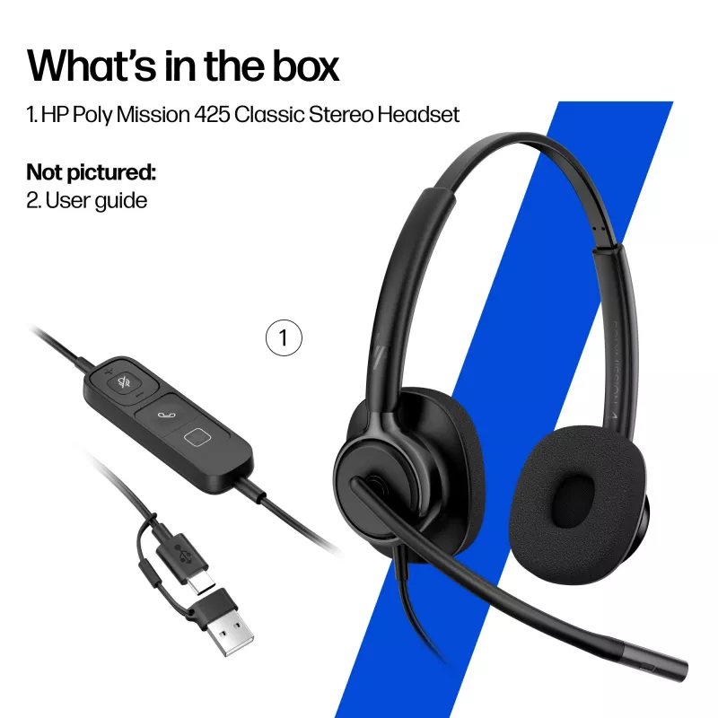 Juhtmega stereo peakomplekt HP Poly Mission 425 Classic USB, ülekõrvaklapid, 126 g