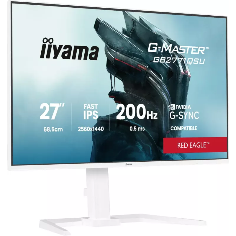 27-tolline iiyama G-MASTER GB2771QSU-W1 monitor, 2560×1440 WQHD, Fast IPS, 2 ms, USB 3.2 jaotur, kõlarid, VESA, kõrguse reguleerimine (valge)