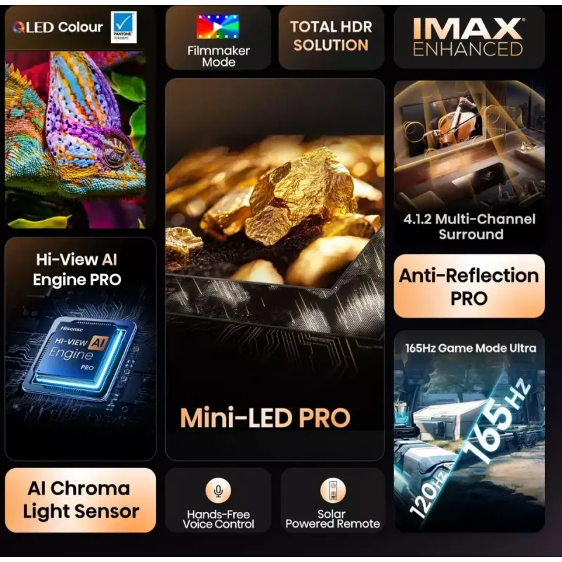 TV Hisense 100U8Q 100 tolli (253 cm) 4K ULED nutiTV Mini LED, VIDAA, Wi‑Fi, DVB-T2/C/S2, must/hall