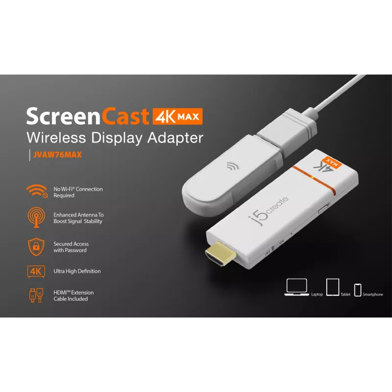 Juhtmevaba kuvaadapter j5create ScreenCast 4K Max 2160p Valge
