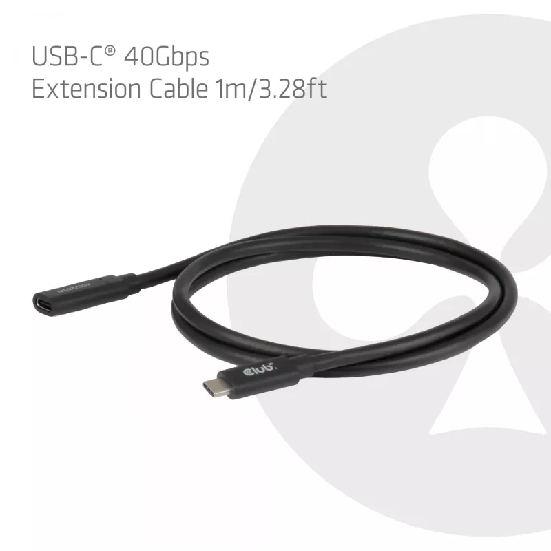 USB-C 40Gbps pikenduskaabel 1 m — club 3d, USB C USB C-le, Must