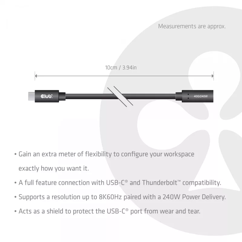 USB-C 40Gbps pikenduskaabel 1 m — club 3d, USB C USB C-le, Must