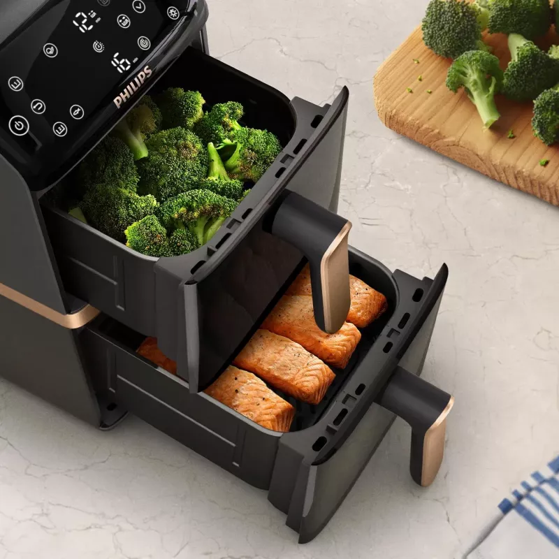 Philips 4000 seeria Dual Stack Airfryer vertikaalkorv 10L topelt eraldiseisev 2750 W kuumaõhufritüür must