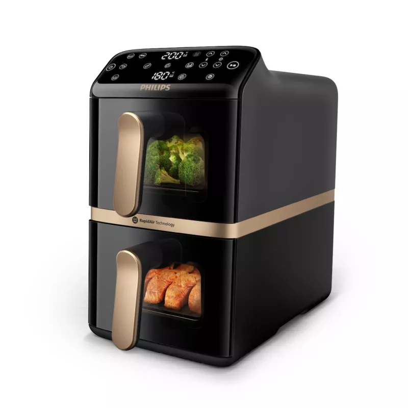 Philips 4000 seeria Dual Stack Airfryer vertikaalkorv 10L topelt eraldiseisev 2750 W kuumaõhufritüür must