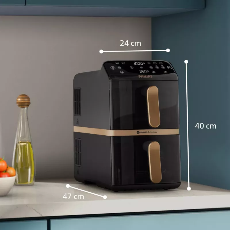 Philips 4000 seeria Dual Stack Airfryer vertikaalkorv 10L topelt eraldiseisev 2750 W kuumaõhufritüür must