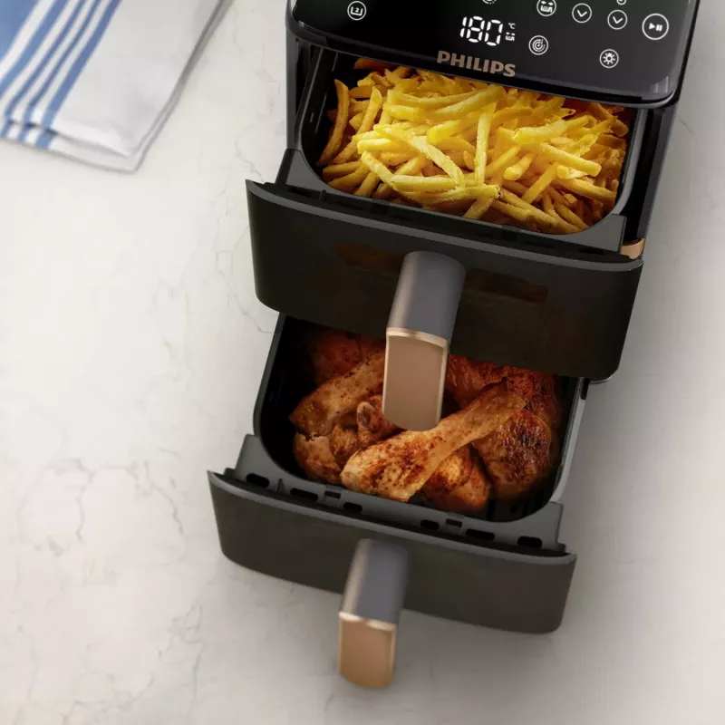 Philips 4000 seeria Dual Stack Airfryer vertikaalkorv 10L topelt eraldiseisev 2750 W kuumaõhufritüür must