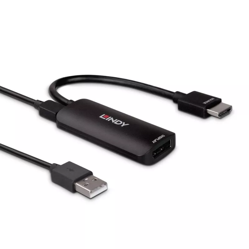 Lindy HDMI 8K60 DisplayPort 1.4 muundur, 0,157 m, HDMI Type A (standard), DisplayPort, isane, emane, sirge