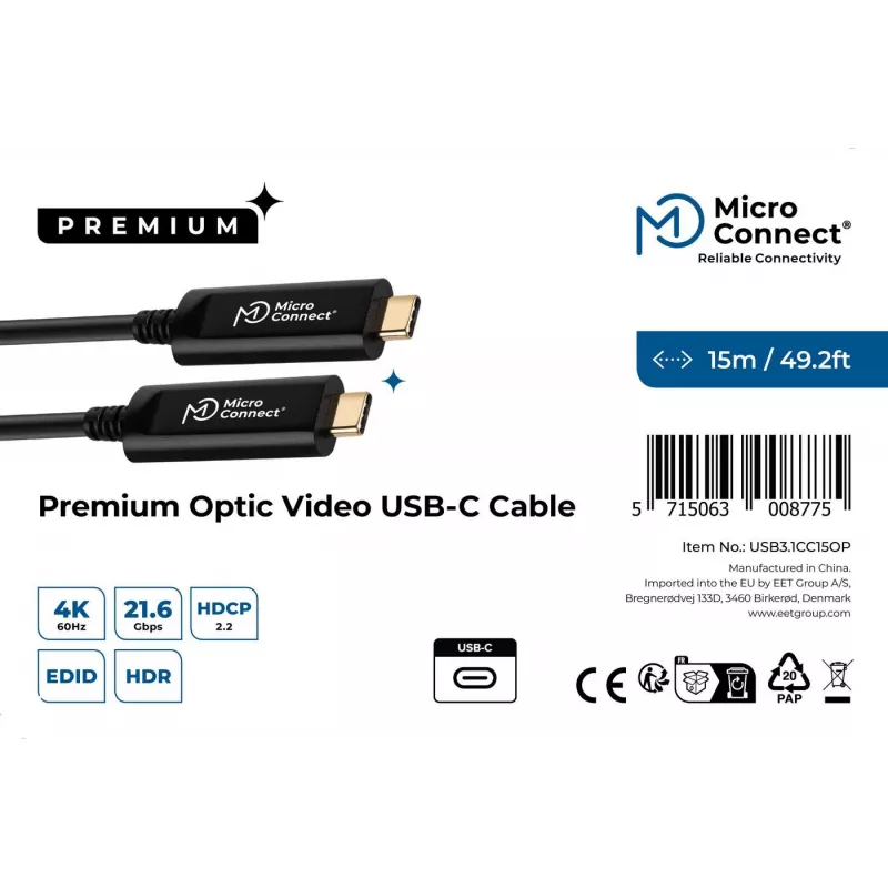 Microconnect USB3.1CC15OP USB-kaabel USB 3.2 Gen 1 (3.1 Gen 1) 15 m USB C Must
