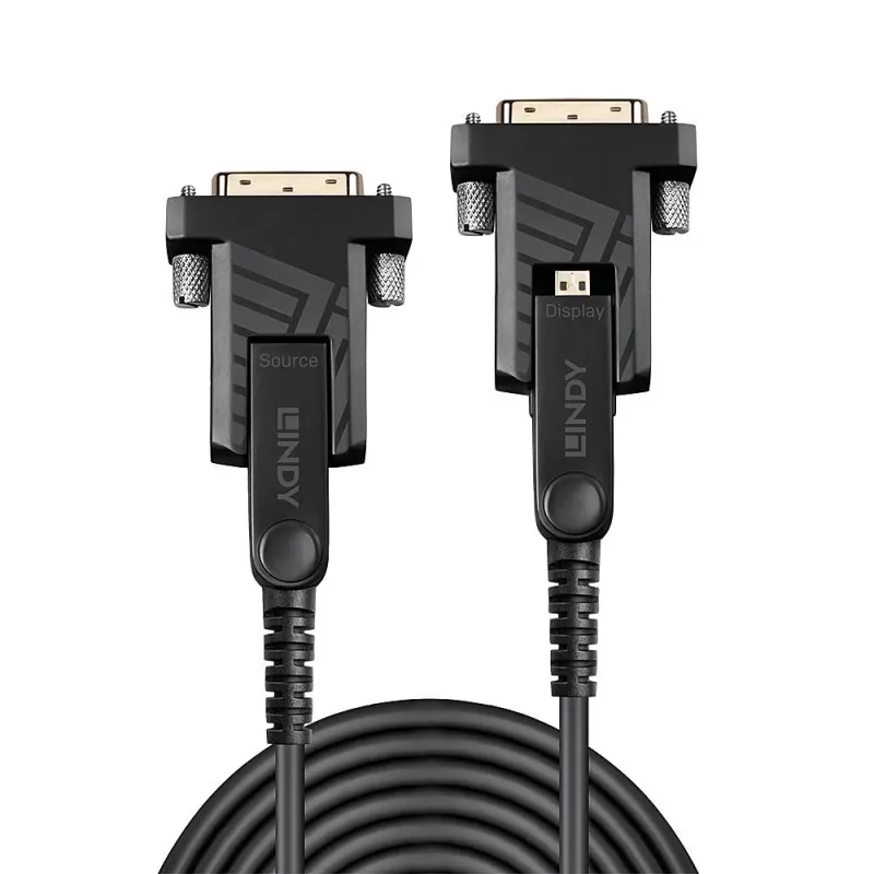 Lindy 40m kiudoptiline hübriid-Micro-HDMI 18G kaabel eemaldatavate HDMI ja DVI pistikutega