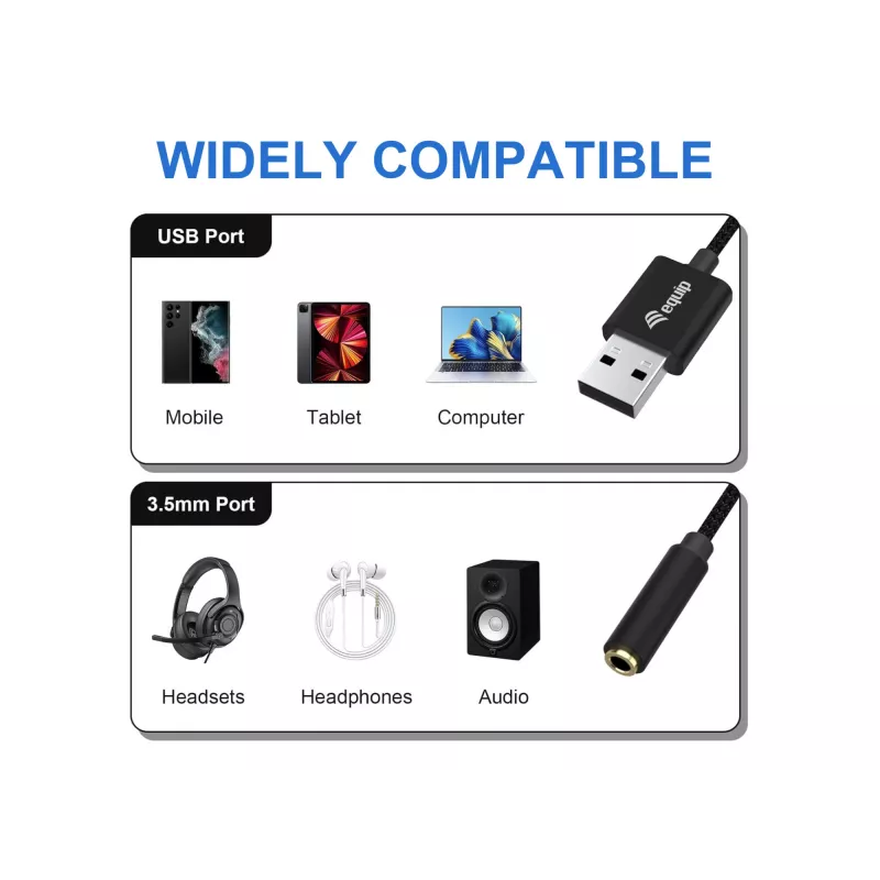 Equip 147945 helikaabel 0,15 m 3,5 mm USB tüüp-A must