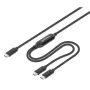 Manhattan Dual USB-C to USB-C laadimiskaabel, 100 W, 2 m, isane kahe isasele, nutikas võimsusjagaja kaabel, laeb kahte seadet ühest USB-C PD-pordist, pakub ühe seadme laadimisel kuni 100 W ja kahe seadme samaaegsel laadimisel kuni 70 W + 28 W, punutud ümbris, alumiiniumist kaitse, must