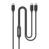 Manhattan Dual USB-C to USB-C laadimiskaabel, 100 W, 2 m, isane kahe isasele, nutikas võimsusjagaja kaabel, laeb kahte seadet ühest USB-C PD-pordist, pakub ühe seadme laadimisel kuni 100 W ja kahe seadme samaaegsel laadimisel kuni 70 W + 28 W, punutud ümbris, alumiiniumist kaitse, must