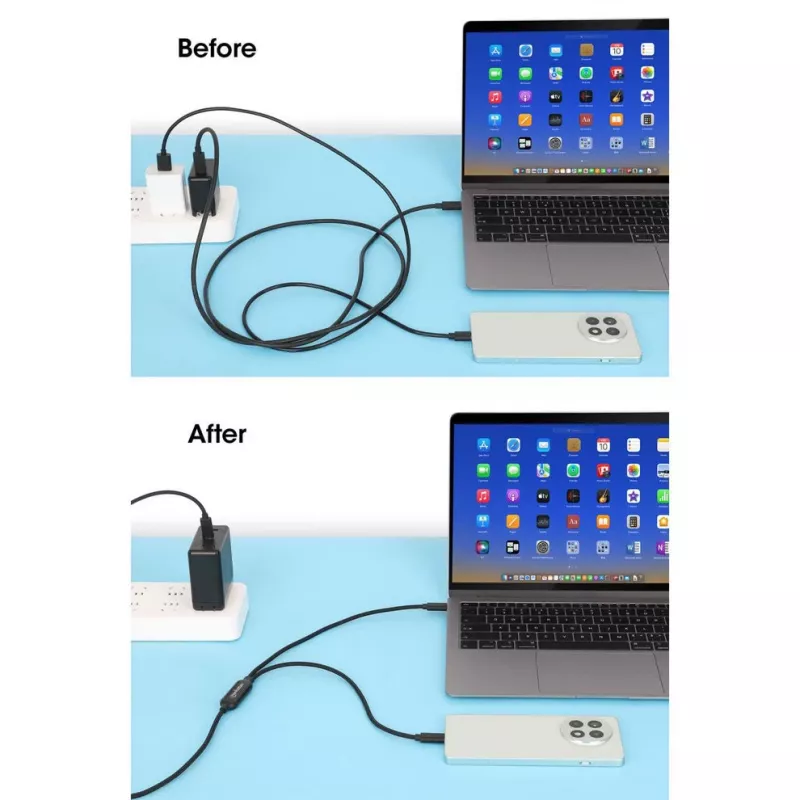 Manhattan Dual USB-C to USB-C laadimiskaabel, 100 W, 2 m, isane kahe isasele, nutikas võimsusjagaja kaabel, laeb kahte seadet ühest USB-C PD-pordist, pakub ühe seadme laadimisel kuni 100 W ja kahe seadme samaaegsel laadimisel kuni 70 W + 28 W, punutud ümbris, alumiiniumist kaitse, must