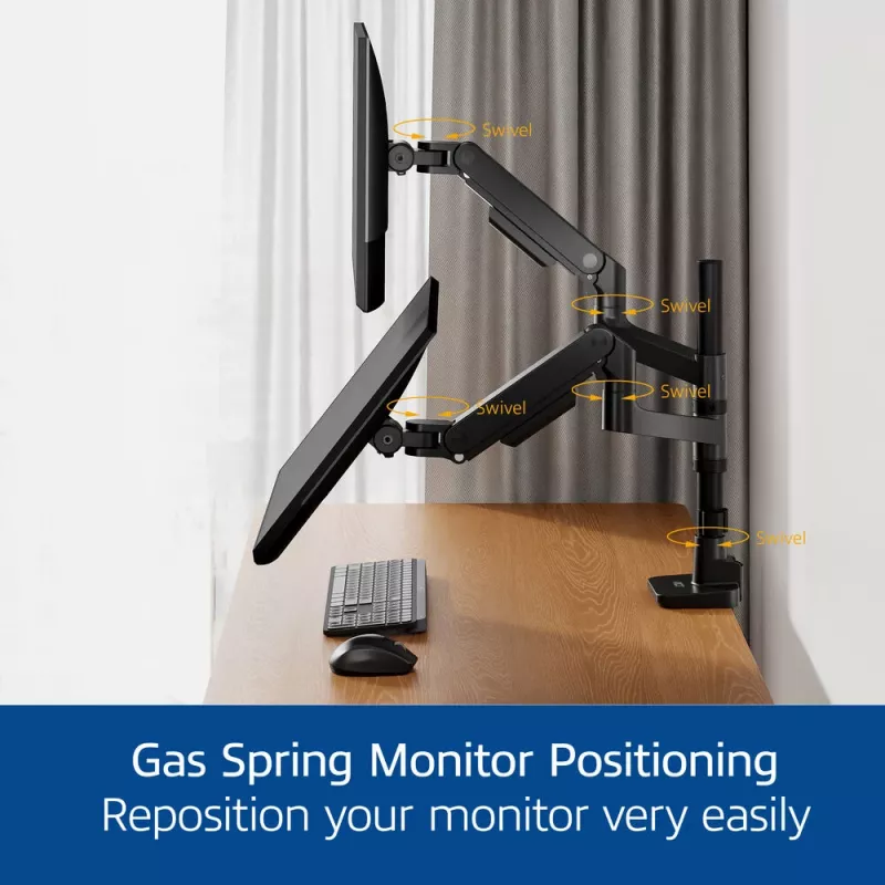 ACT monitorihoidik 49 tolli kontori premium, gaasivedru, postile kinnitatav, 2 monitori