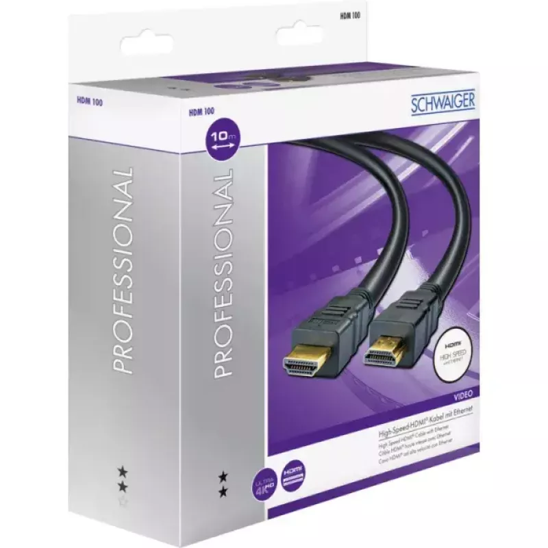 HDMI-kaabel SCHWAIGER HDM100 013 — 10 m, HDMI tüüp A-pistik–isane, kullatud kontaktid, must