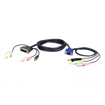 ATEN VGA USB kuni DVI 3m KVM-kaabel Must, Sinine, Roheline, Roosa