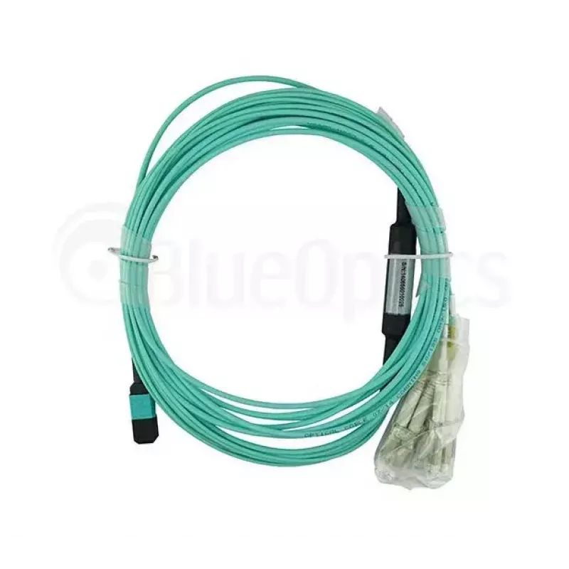 Fiiberoptiline kaabel BlueOptics 9380014-10M MPO kuni 4x LC, 10 m, OM3, akvamariin
