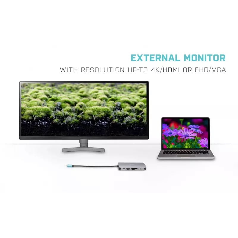 i-tec Metal USB-C Nano Dock HDMI/VGA LAN-i ja universaalse 77 W laadijaga
