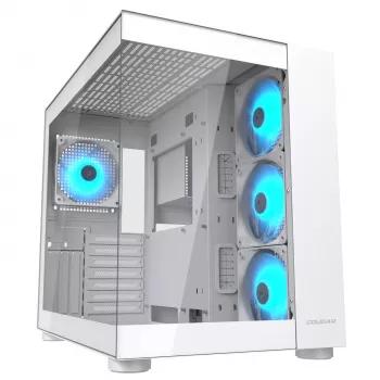 PC Midi Torn Korpus Cougar FV150 ARGB Valge — ATX/Mikro-ATX/Mini-ITX, 3x120mm ees, 1x120mm taga, 2x3,5 tolli + 2x2,5 tolli pesad, USB 3.2 Gen1