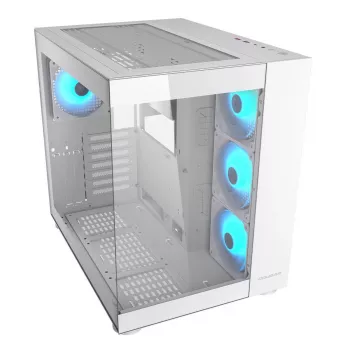 PC Midi Torn Korpus Cougar FV150 ARGB Valge — ATX/Mikro-ATX/Mini-ITX, 3x120mm ees, 1x120mm taga, 2x3,5 tolli + 2x2,5 tolli pesad, USB 3.2 Gen1