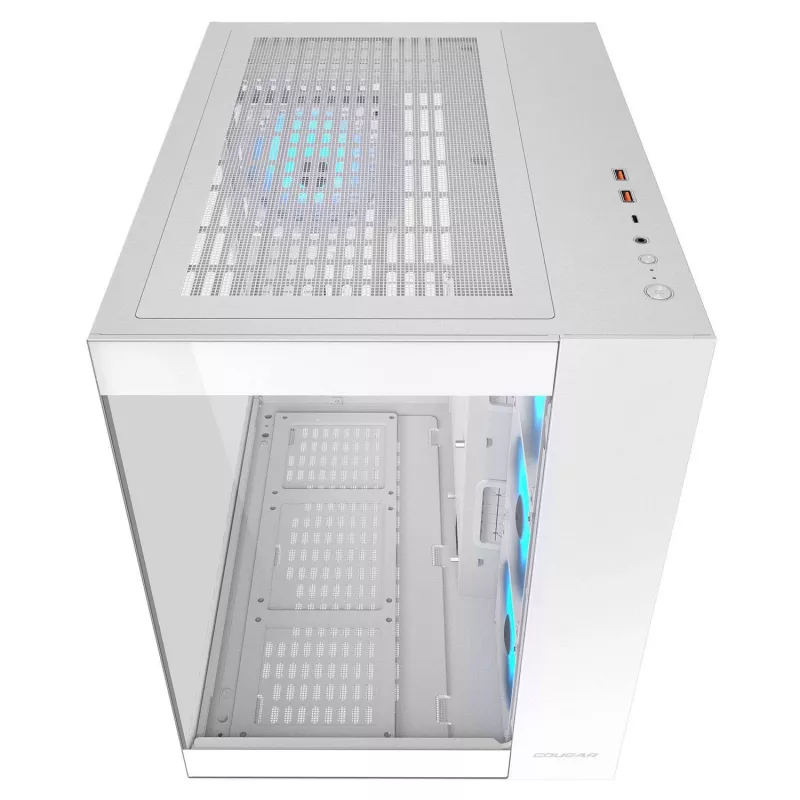 PC Midi Torn Korpus Cougar FV150 ARGB Valge — ATX/Mikro-ATX/Mini-ITX, 3x120mm ees, 1x120mm taga, 2x3,5 tolli + 2x2,5 tolli pesad, USB 3.2 Gen1