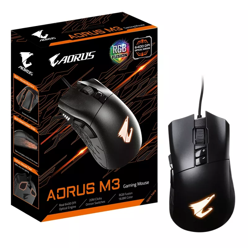 GIGABYTE AORUS M3 hiir Mängimine Paremakäeline USB Type-A Optiline 6400 DPI