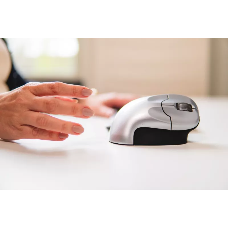 BakkerElkhuizen Grip hiir Wireless, paremakäeline, vertikaalne disain, optiline, RF-juhtmevaba, 1600 DPI, must, hõbedane