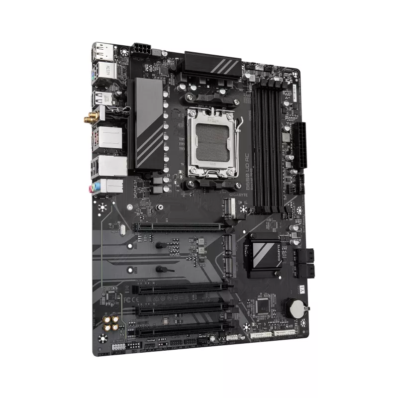 GIGABYTE B650 UD AC emaplaat - AMD Ryzen 9000 seeria protsessorid, 6+2+2 faasiga VRM, kuni 8000 MHz DDR5 (OC), 1x PCIe 5.0 + 2x PCIe 4.0 M.2, GbE LAN, WIFI 5, USB 3.2 Gen 2