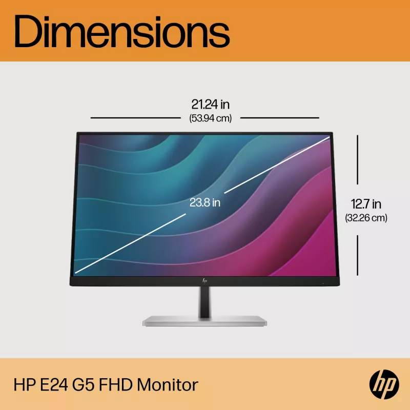 HP E24 G5 FHD PVC-vaba monitor, 60,5 cm (23,8 tolli), 1920 x 1080 pikslit, Full HD, LCD, 5 ms, must, hõbedane