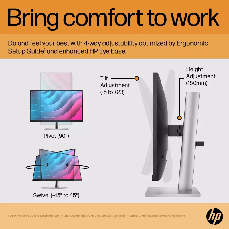 HP E24 G5 FHD PVC-vaba monitor, 60,5 cm (23,8 tolli), 1920 x 1080 pikslit, Full HD, LCD, 5 ms, must, hõbedane