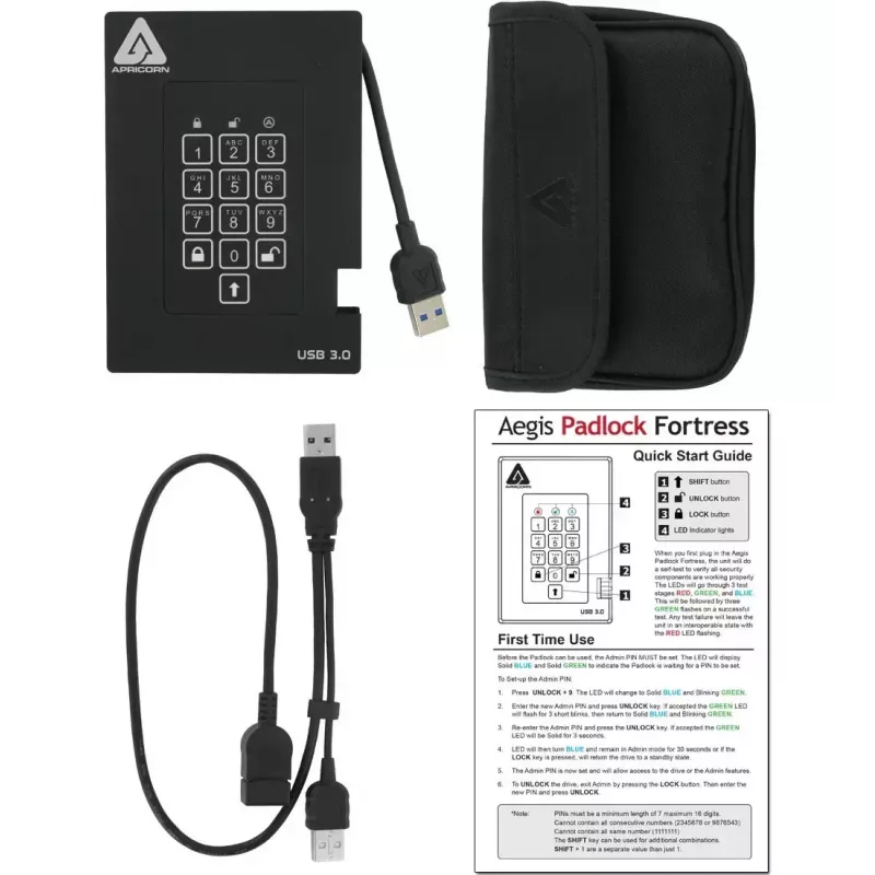 SSD-ketas Apricorn 256GB USB 3.2 Gen 1 Must A25-3PL256-S256F
