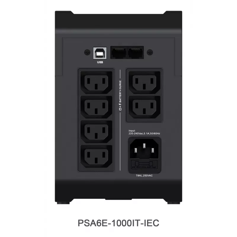 Vertiv PowerUPS 200 Essential PSA6E-1000IT-IEC, 1000 VA / 525 W, liin-interaktiivne, 1 kVA, 525 W, siinuslaine, 140 V, 290 V