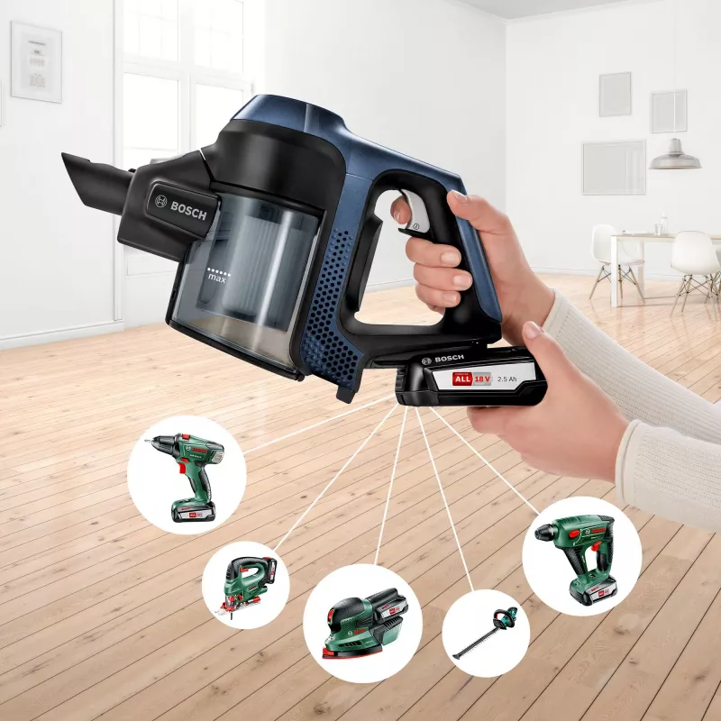 Bosch Serie 6 BBS611PCK pulkpuhasti/elektriline luud 2-in-1 pulkpuhasti Aku Kuiv Hügieenifilter Kotita Sinine 2.5 Ah
