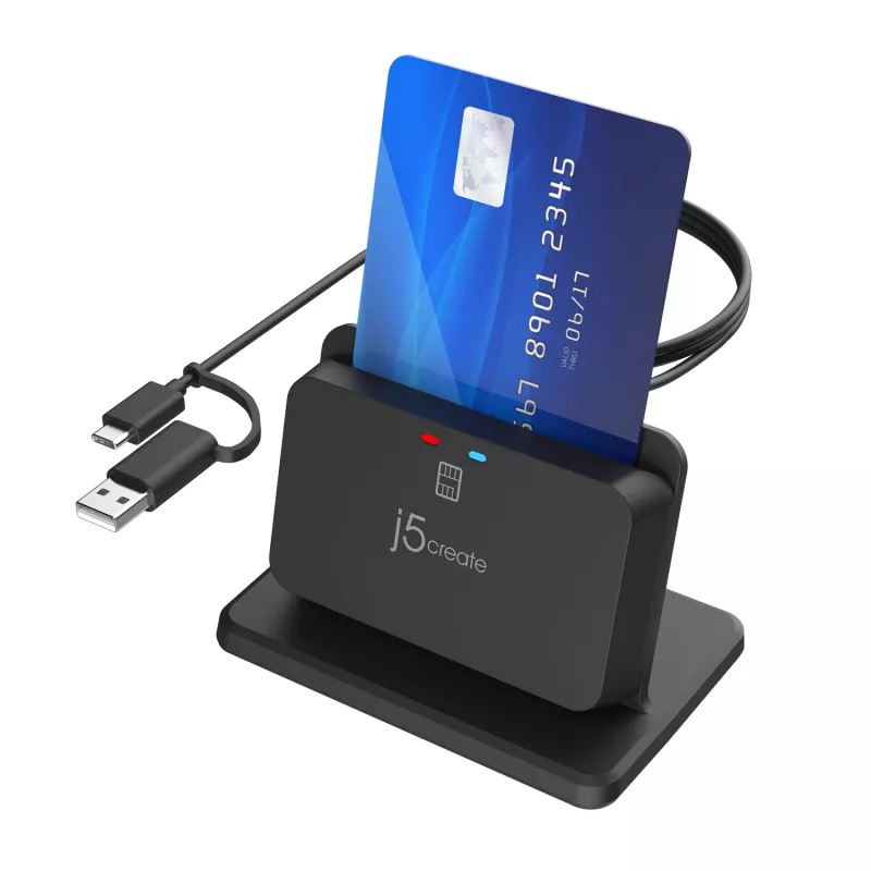 j5create JUR261 USB™ nutikaardi / CAC lugeja alus, USB Type-A/USB USB-C, must, 95 g