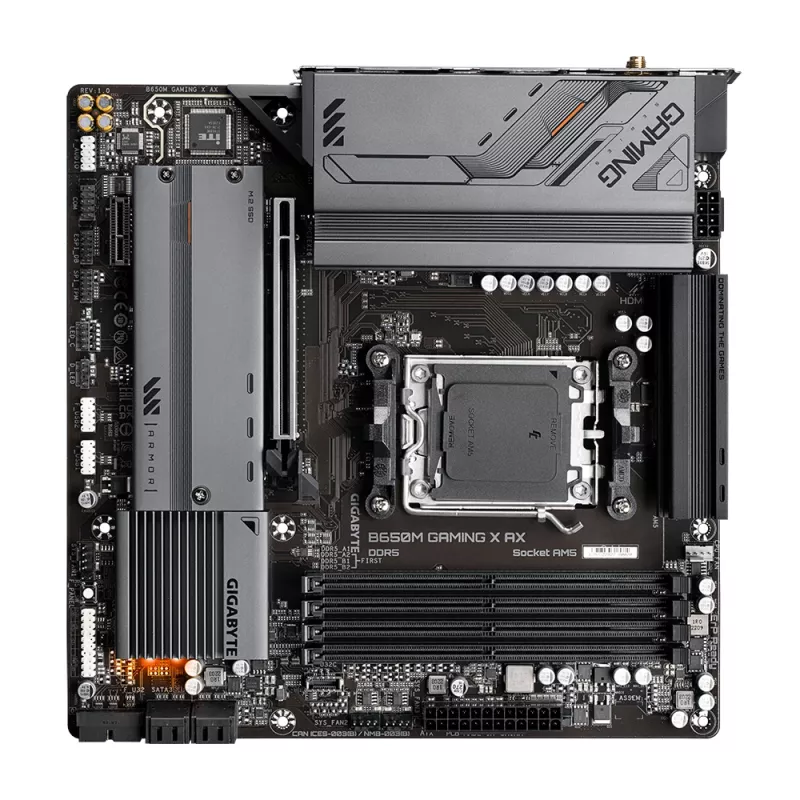 Emaplaat GIGABYTE B650M GAMING X AX — AMD B650, Socket AM5, Micro ATX, DDR5, 4 DIMM, 2x M.2, Wi‑Fi 6E, 2.5GbE