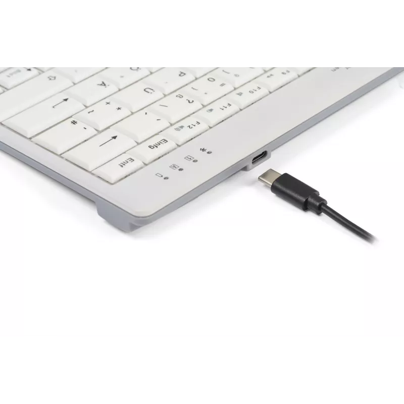 BakkerElkhuizen UltraBoard 950 V2 Wireless DE Qwertz, Tenkeyless (80 - 87%), Juhtmega ja juhtmeta, USB + Bluetooth, Käärkärlüliti, QWERTZ, Tumehall, Helehall