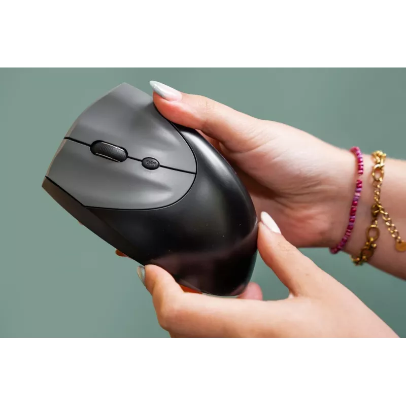 BakkerElkhuizen Handshake hiir vasakukäeline, vasakukäeline, vertikaalne disain, optiline, RF-juhtmevaba + Bluetooth + USB USB-C, 6400 DPI, must, hall
